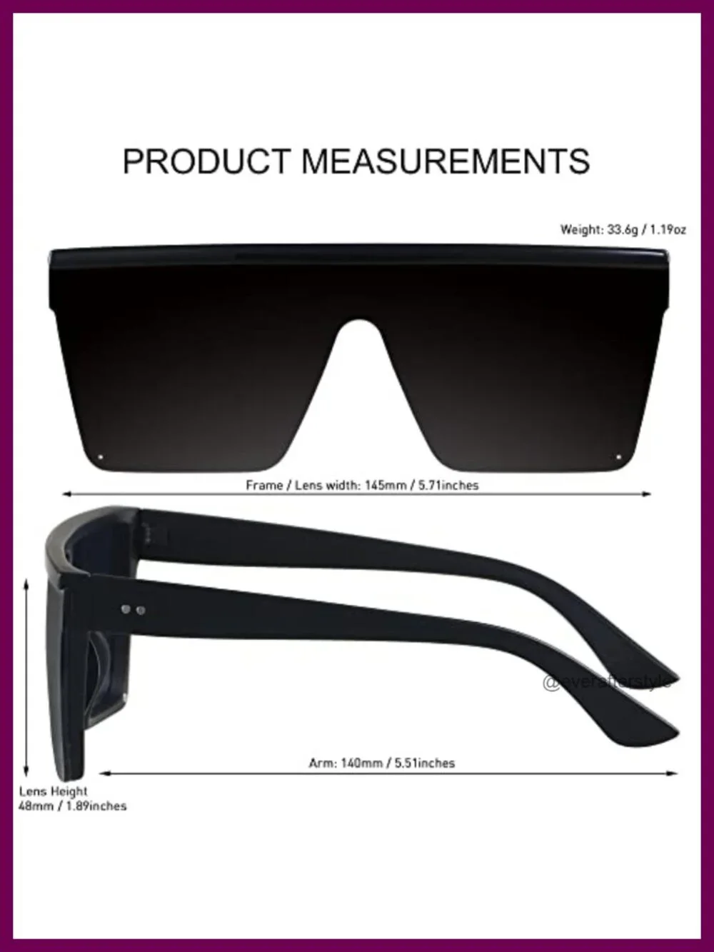 Oversized Square Sunglasses UV400 Protection Shield Rimless